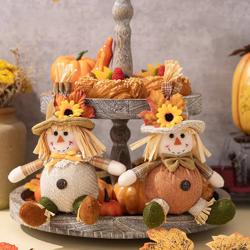 Farmhouse Scarecrow Wall Decor with Plaid and Sunflower Accents for Thanksgiving Halloween Autumn Harvest Party Prop Decorations