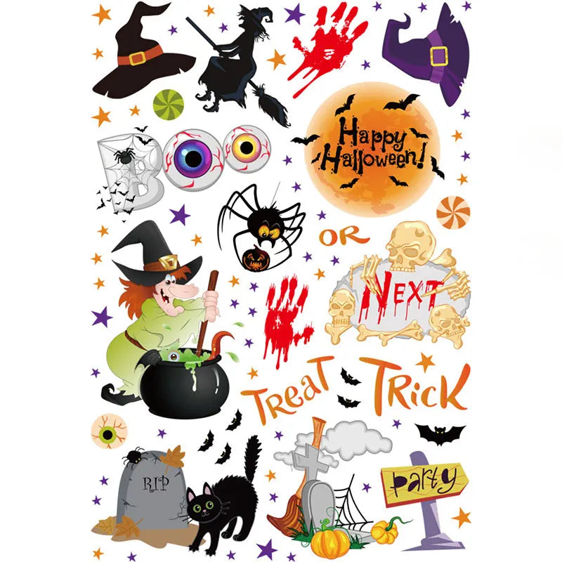 Halloween Party Scene Atmosphere Decoration Wall Window Stickers Cartoon Pumpkin Witch Halloween Home Haunted House Decoration