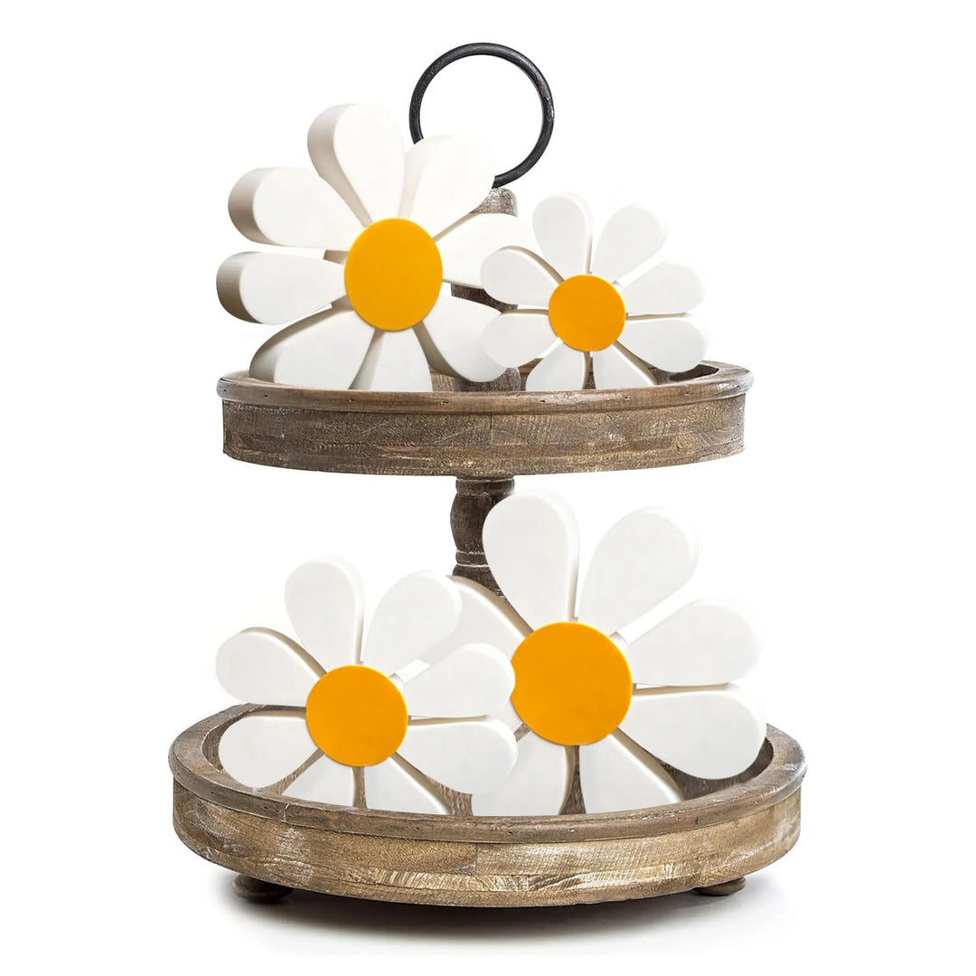 Pretty 3D Wooden Craftwork Yellow and White Daisy Wooden Ornament Creative Desktop Decoration Ornament Home Decorative Crafts