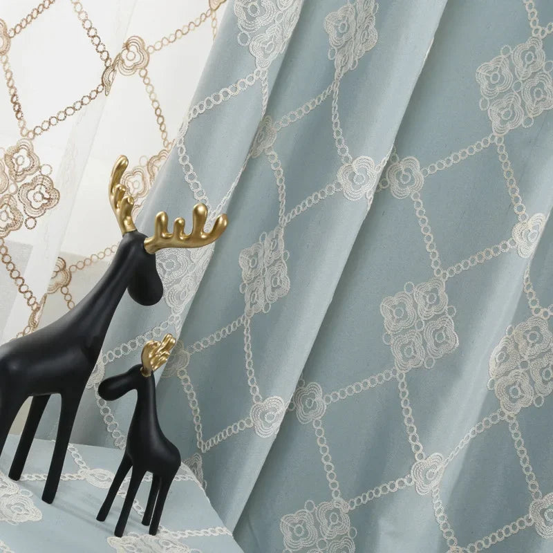 Modern Curtains for Living Dining Room Bedroom Simple European Style Artificial Cotton Printing Shading White