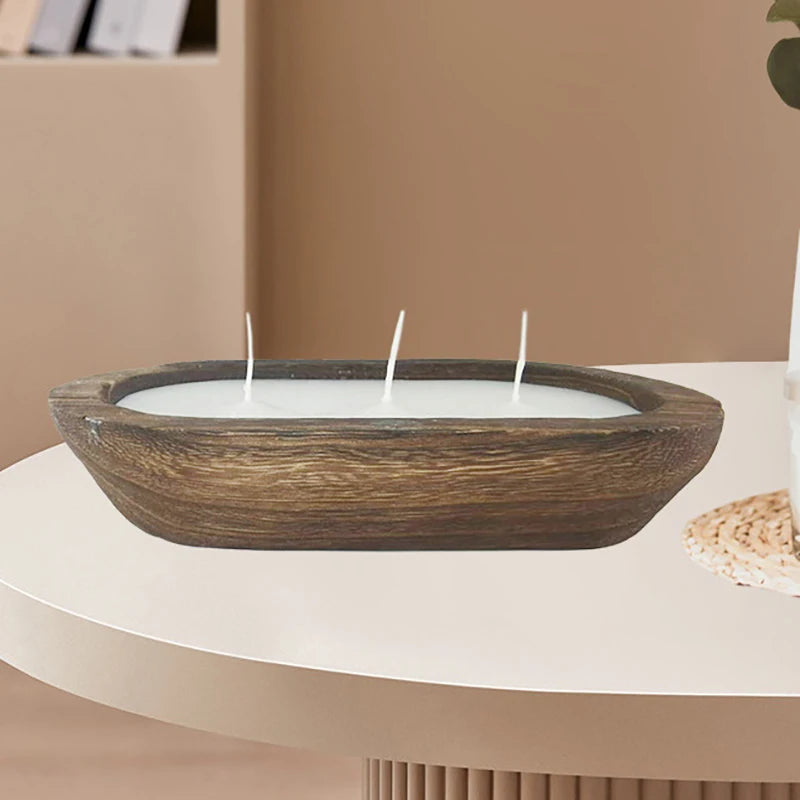 Home Decor Oblong Fruit Bowl Wooden Dough Bowls For Decor Candle Tray Decorative Bowl For Kitchen Counter Rustic Carved