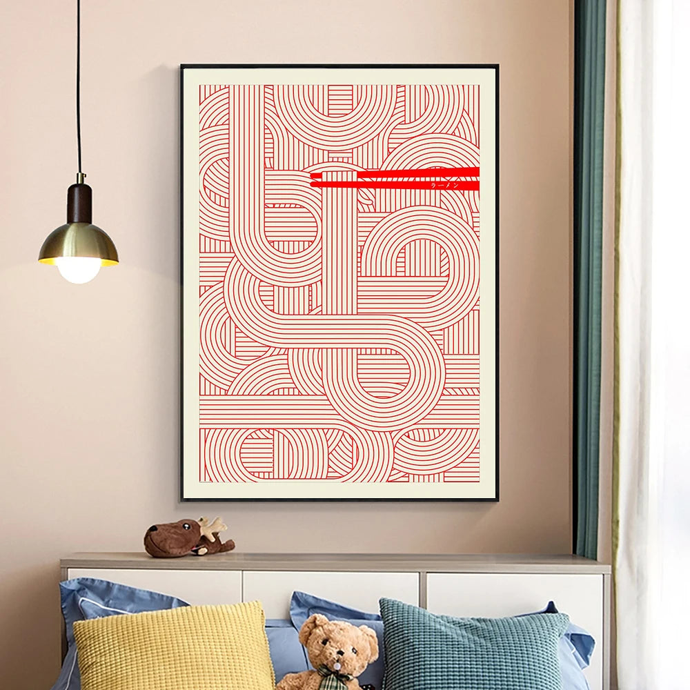 Maximalist Ramen Red Poster Print Murals Abstract Line Wall Art Canvas Painting Posters Kitchen Living Room Home Decoration