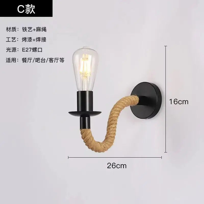 Wall Decor  Lamp for Bedroom American Twine Retro Industrial Style Creative Village Restaurant Bar Aisle Wall Light