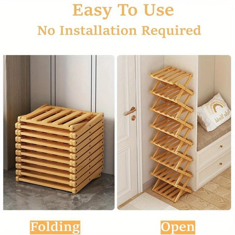 Convenient Shoe Rack, Foldable Space Saving Shelves for Home and Bedroom - Interior Entry Storage Free Footed Shoe Narrow Shelf