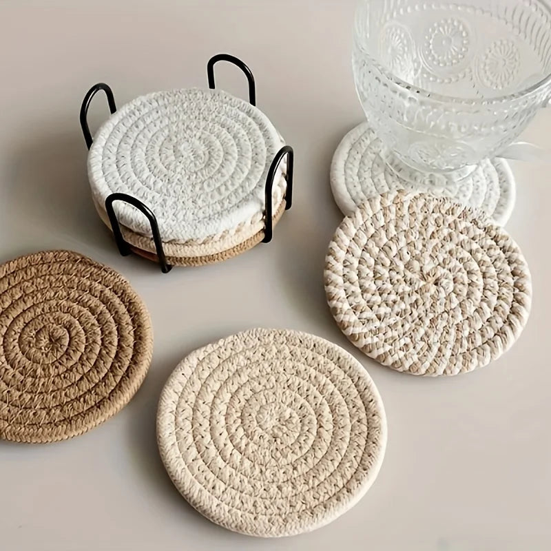Bohemian-style coasters with 1 stand,absorbent coasters,simple woven style,heat-insulating coasters made of durable materials