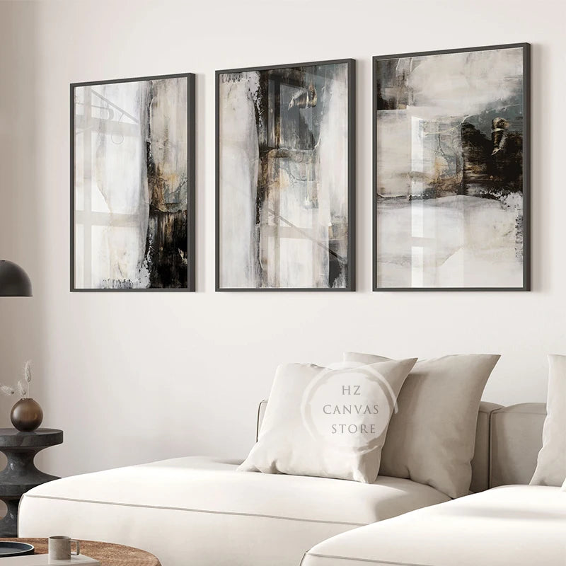 Neutral Abstract Wall Art Poster Gold Black Grey Prints Modern Canvas Painting Wall Picture for Living Room Home Decoration Gift