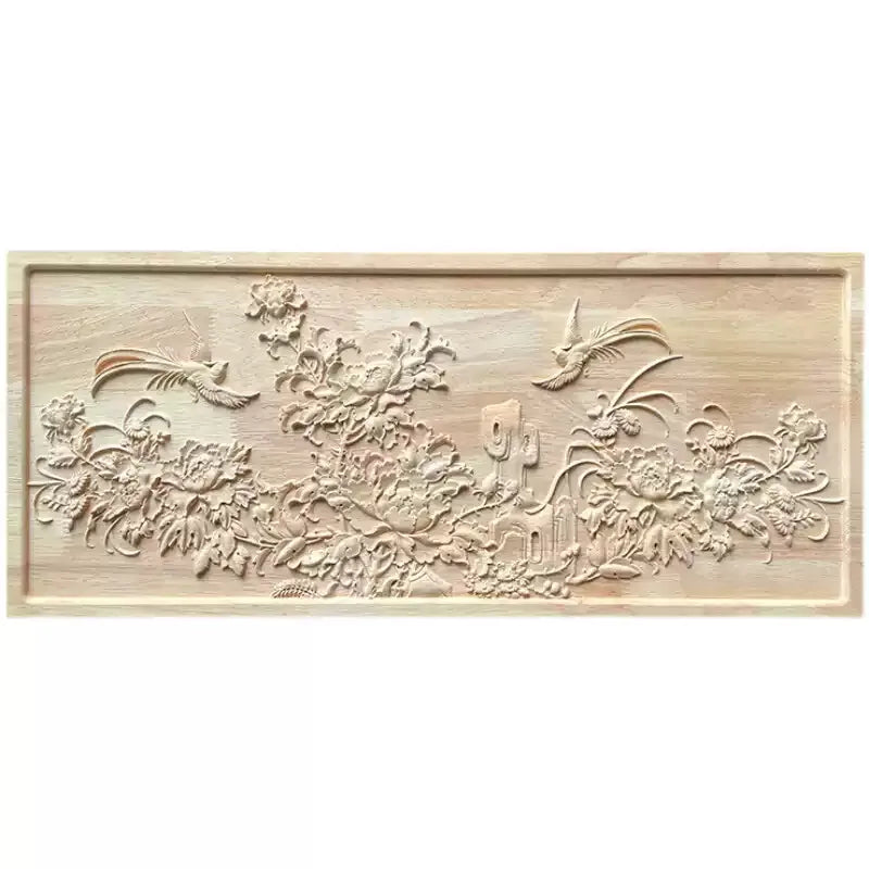 Solid Wood Wall Hanging Carving, Traditional Chinese Style Floral and Bird Relief Antique Style Wooden Partition for Home Decor