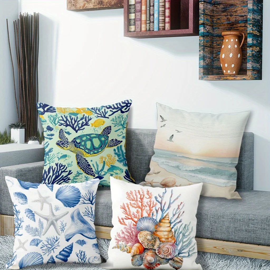 Home Decor Sea Creatures & Beach Scenes Pillow Covers Pattern Cushion Cover Suitable For Sofa Bedroom Car Pillow Cover