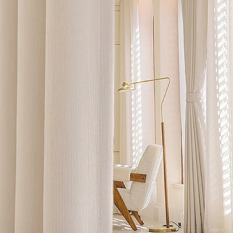 Fashion Modern  Living Room Bedroom Blackout Milk Tea Curtains French Light Luxury Japanese White Tulle Custom Size