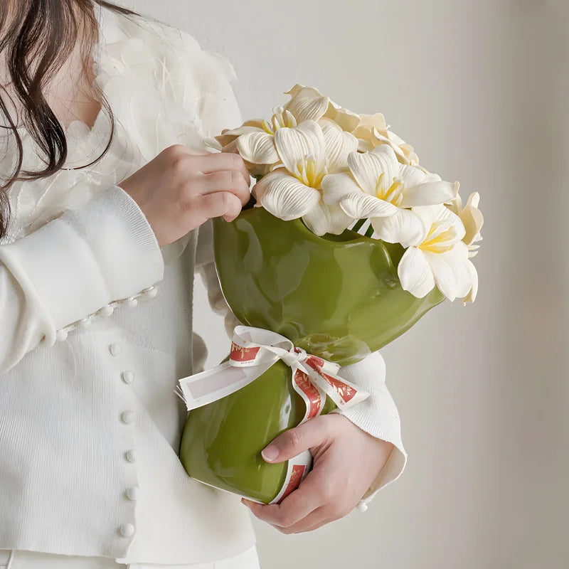 Ceramic Vase Rose Flower Shaped Vase Desk Decorati Flowers Bouquet for Home Girding Decorative Floral Vases Room Aesthetic Decor