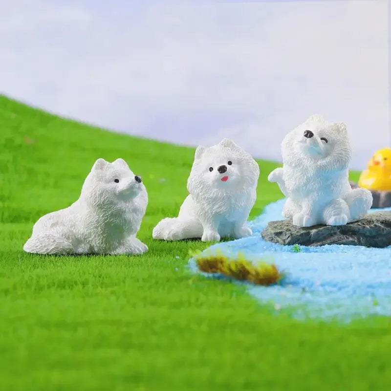 5PCS Realistic Mini Samoyed Decorative Figurines Kawaii Dogs Resin Desk Decoration Miniatures Home Decor DIY Accessories