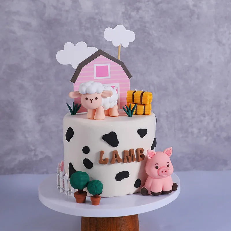 Farm Animals Cake Topper Farm Wooden House Yaks Ponies Sheep Piglets Chickens Cake Decorations Kids Birthday Party Supplies
