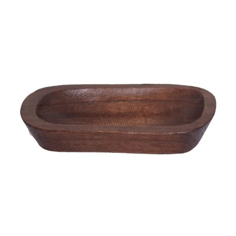 Home Decor Oblong Fruit Bowl Wooden Dough Bowls For Decor Candle Tray Decorative Bowl For Kitchen Counter Rustic Carved
