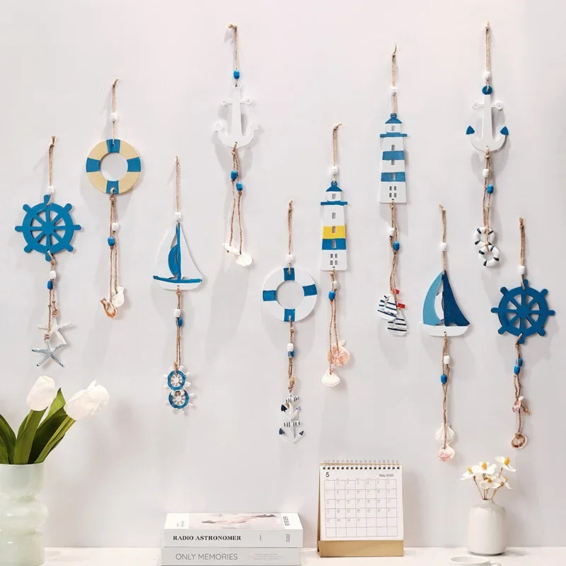 Mediterranean Style Decorative Pendant Home Background Wall Mounted Lighthouse Sailboat Wooden Crafts