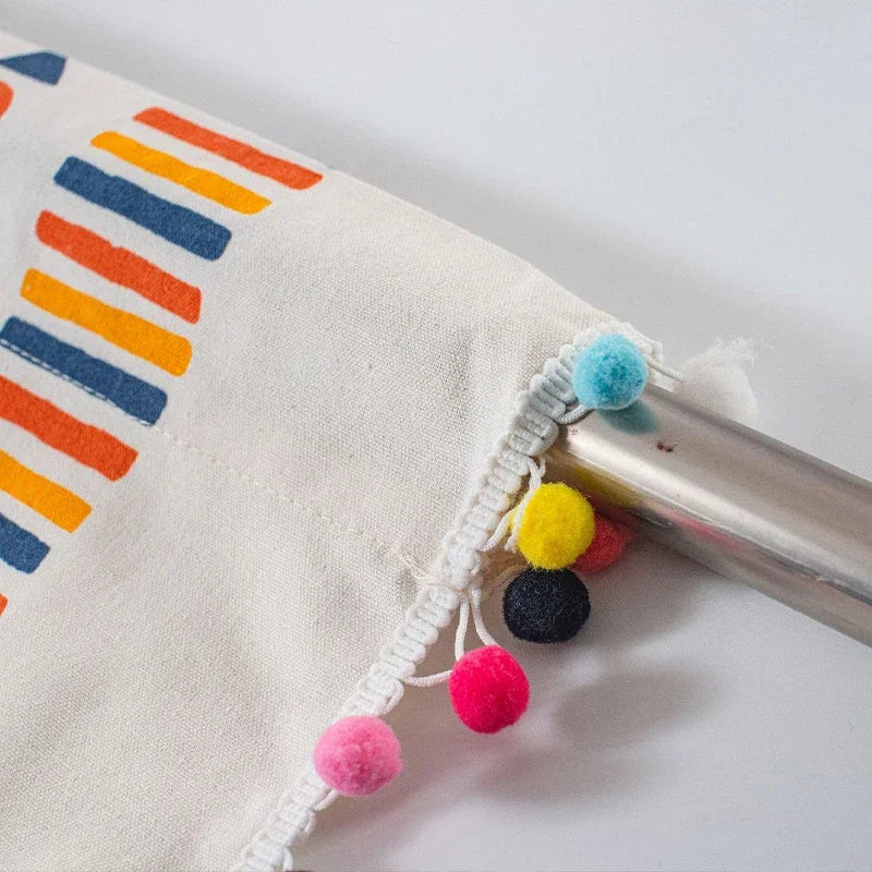 Bohemian Short Curtain Valance for Small Windows Kitchen Cafe Geometry Curtain Window Treatment Spring Summer Home Decoration