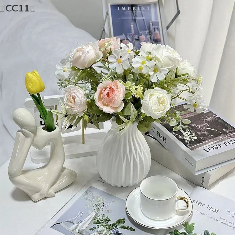 〔CC11〕Nordic Flower Vase Imitation Ceramic Plastic Flower Vase Living Room Desktop Decoration Wedding Centerpiece Arrangement