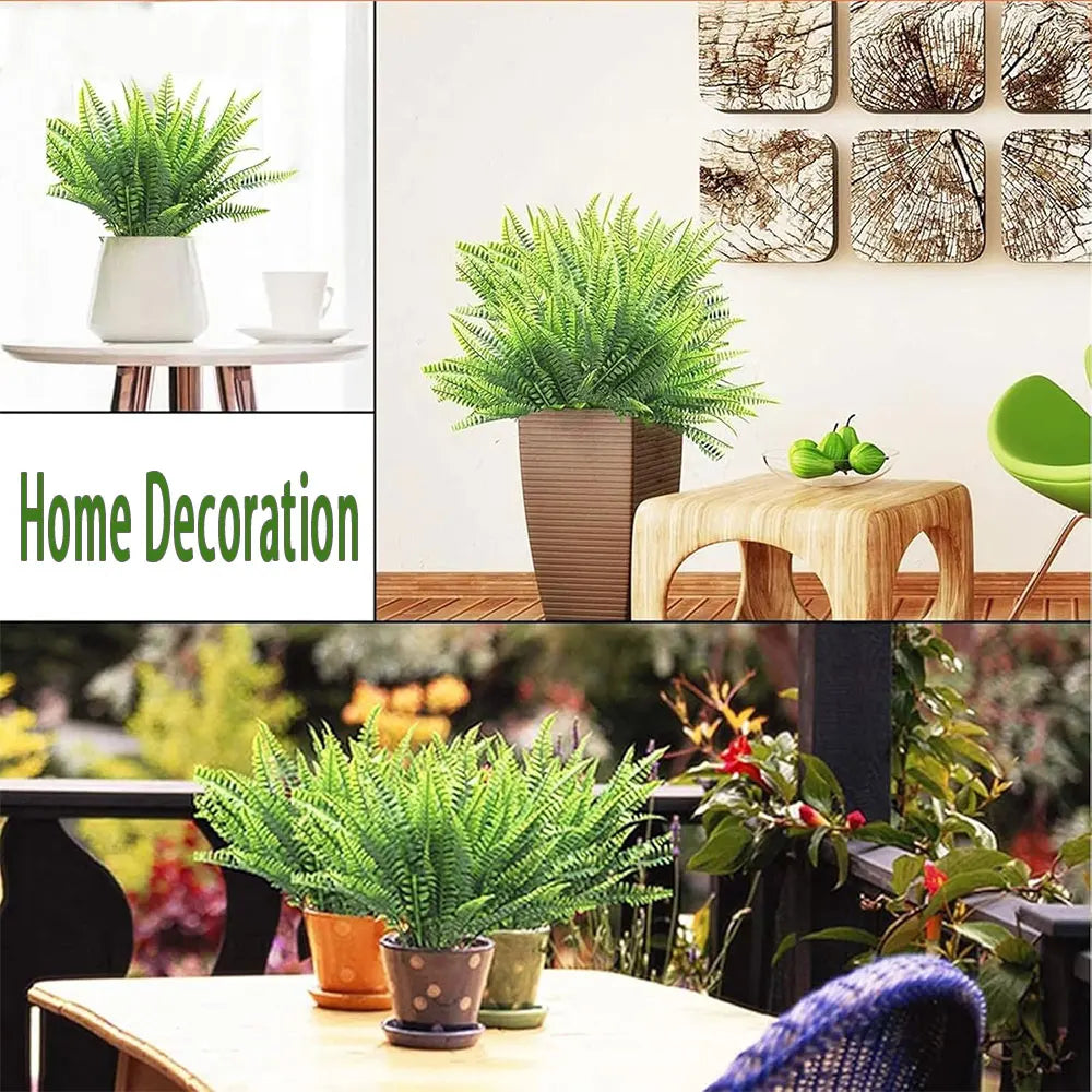 Artificial Boston Fern Plants Fake Ferns Faux Plants Shrubs Greenery Outdoor UV Resistant No Fade Garden Porch Window Box Decor