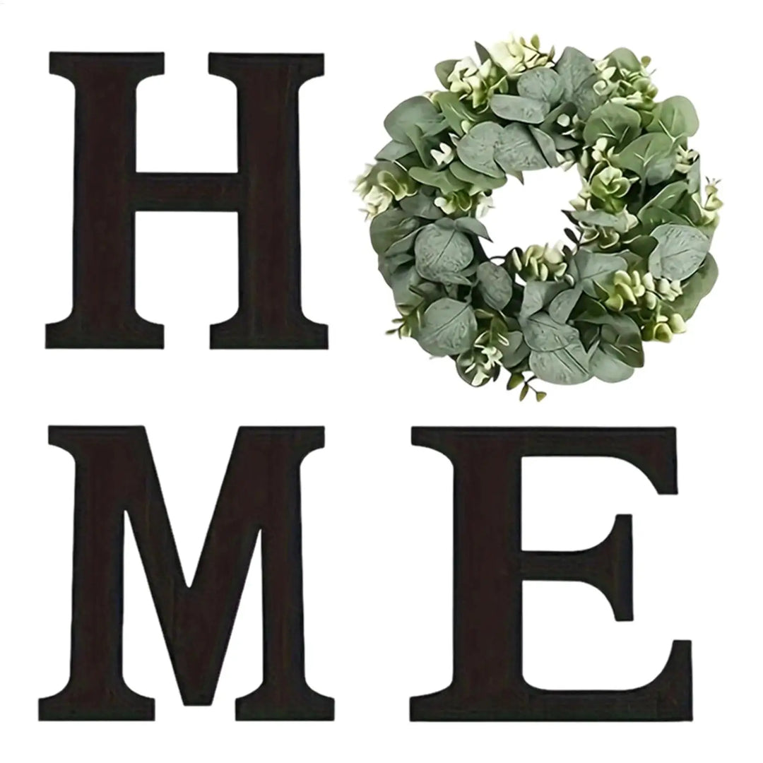 Home Letter Wall Sign Wooden Wall Home Sign Rustic Decor with Artificial Eucalyptus Wreath home decor signs for Kitchen Living