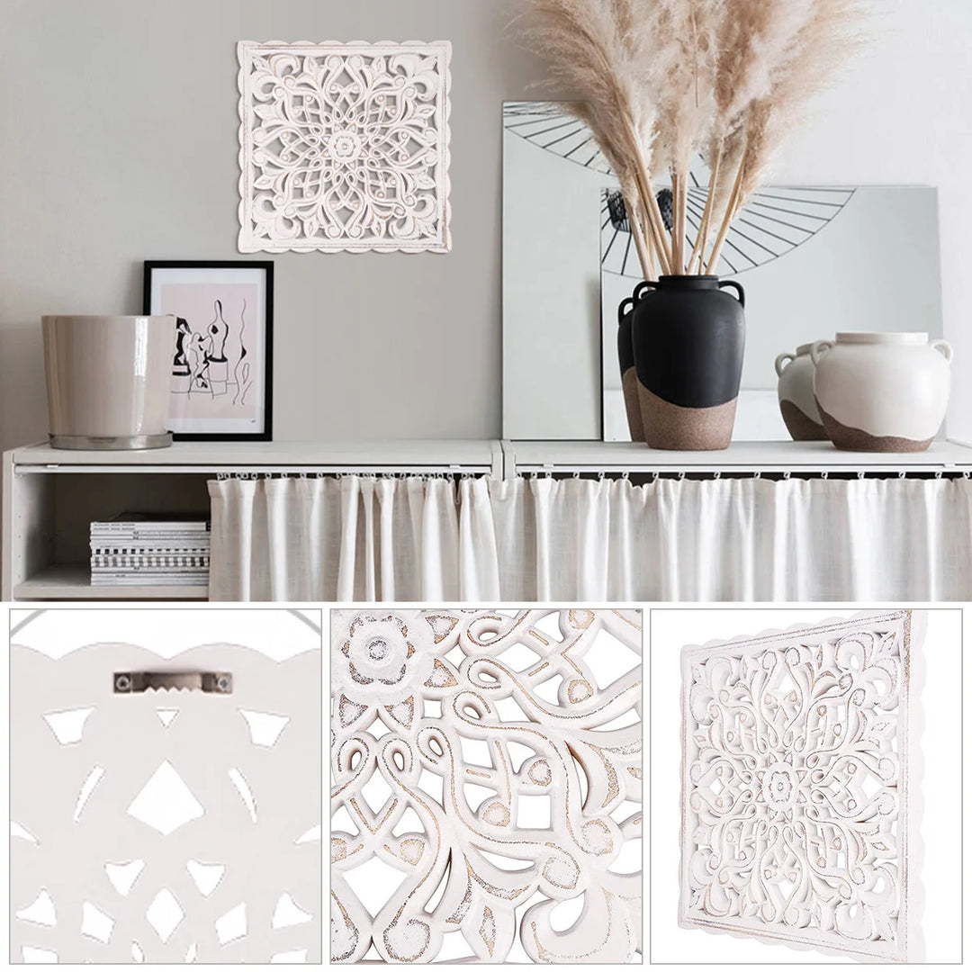 Hollow Carved Wooden Wall Decor Floral Wall Panel Hanging Decor Carved Hanging Ornaments Old Decorative Background Wall Hanging