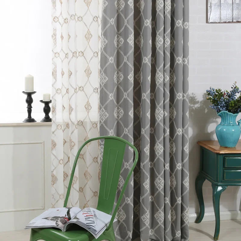 Modern Curtains for Living Dining Room Bedroom Simple European Style Artificial Cotton Printing Shading White