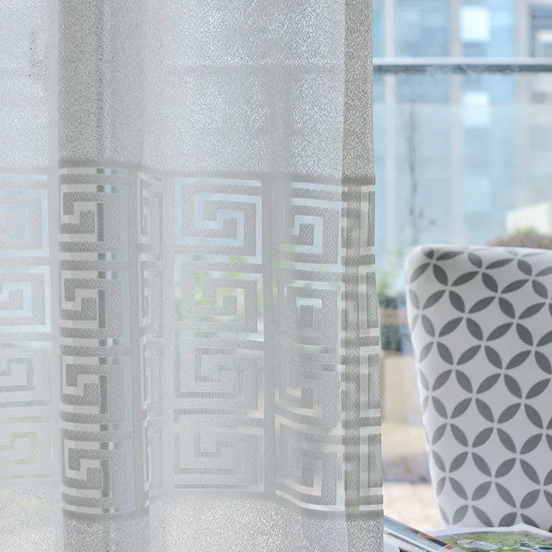 Modern Curtains for Living Dining Room Bedroom Simple Pure Color Jacquard Window Tulle  French Window  Sheer Curtains