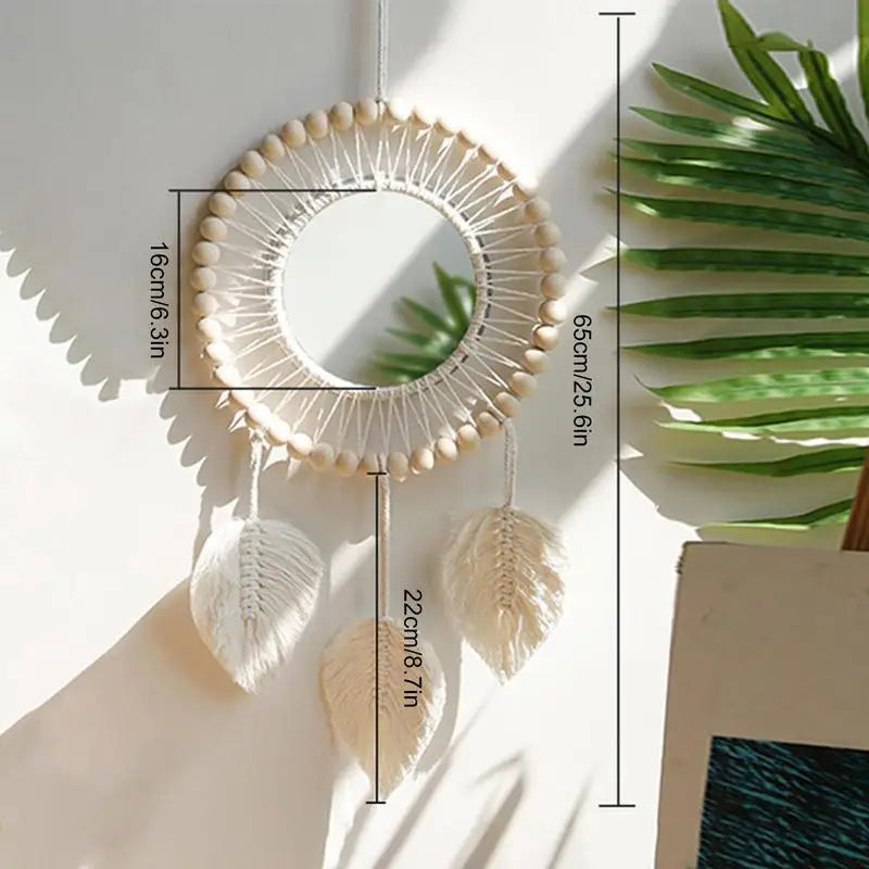 Boho Wall Mirror Stylish Acrylic Round Mirrors Chic Wall Decor Art Ornament Bohemian Art Decor For Living Room Apartment Home