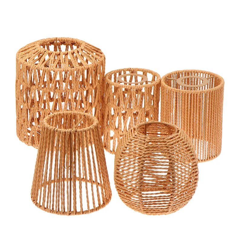 Bohemian Style Hanging Lampshade Handmade Woven Lamp Shade For Living Room Bedroom Hotel Simulated Rattan Lighting Accessories