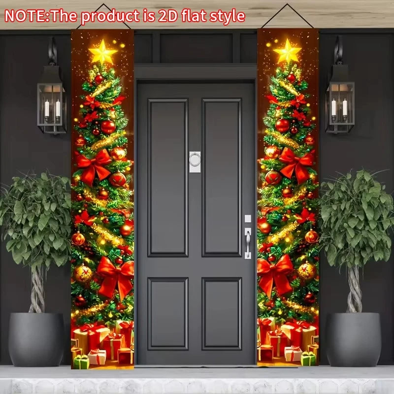 Christmas decorative Christmas tree couplet banners, suitable for outdoor and indoor doorwayuse，Christmas Party Decorations