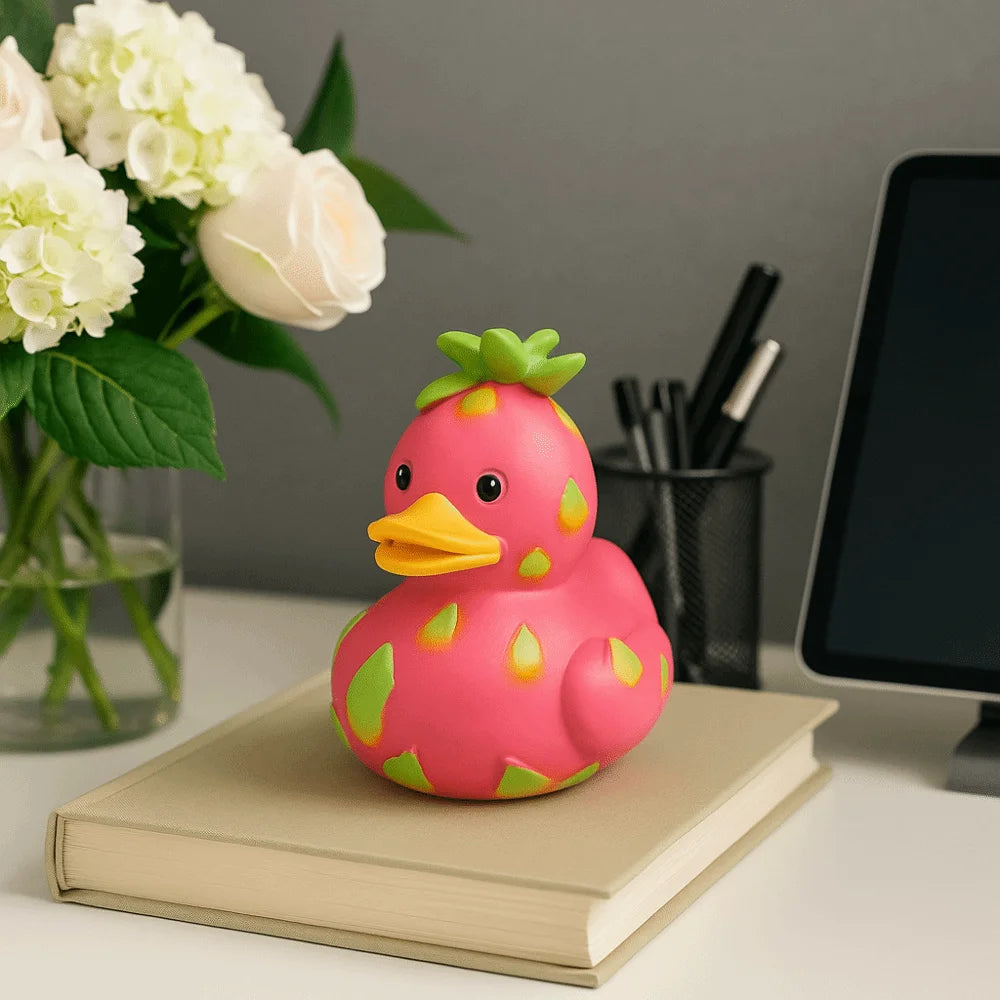 Desktop Decor Cartoon Watermelon Duck Statue Decorative Funny Dragon Fruit Duck Figurine Resin Mini Duck Ornament Office Decor