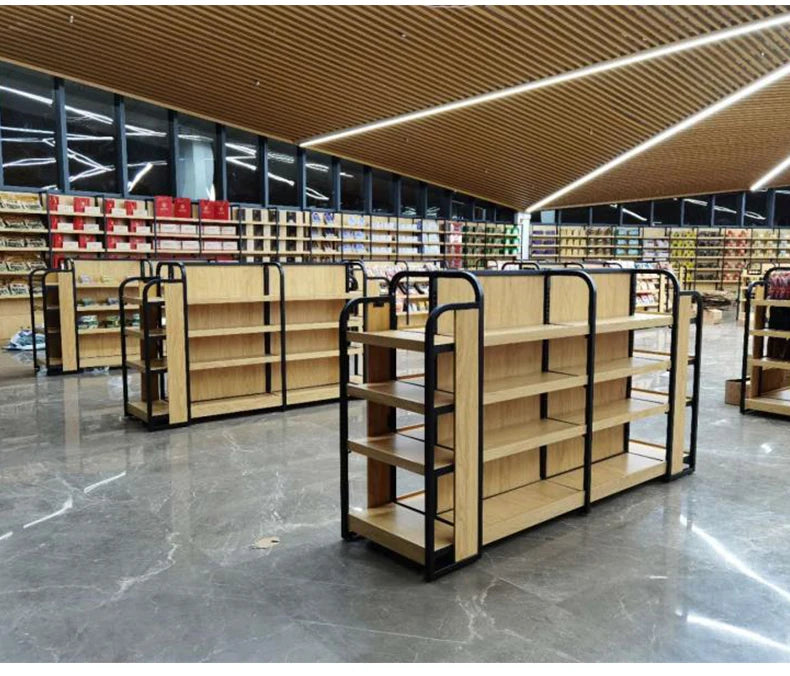 Steel And Wood Shelves Display Shelves Factory Supply Advertising Supermarket Shelf