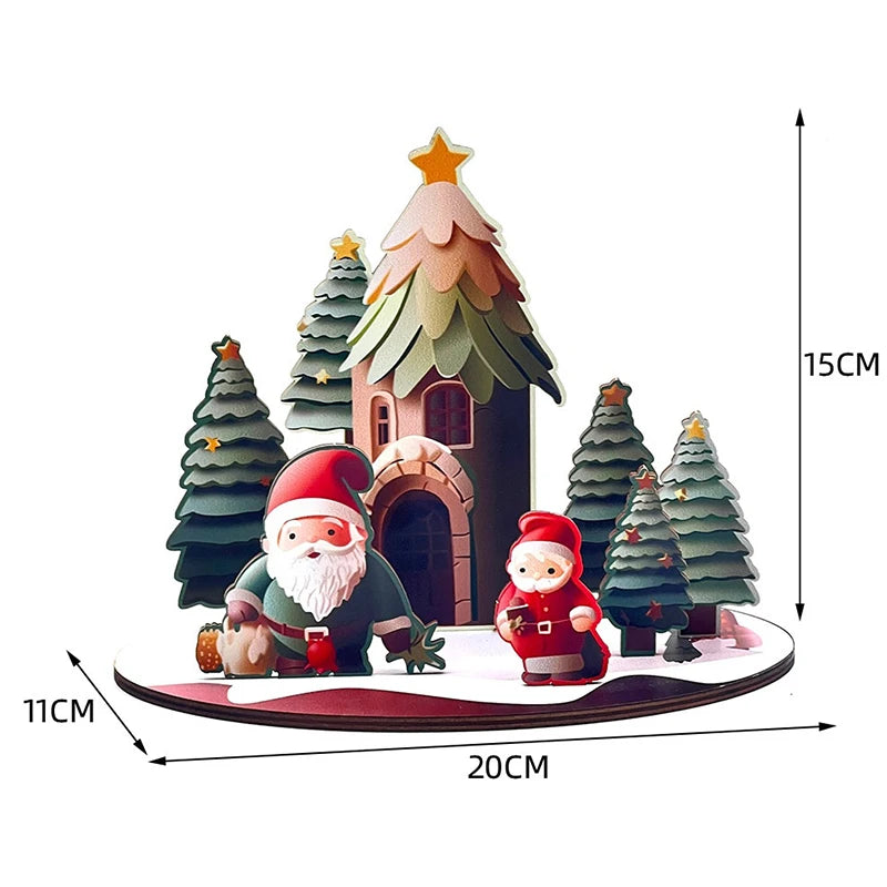 Decorative Christmas Cartoon House, Wooden DIY Assembly; Child's Painted Ornament, New Year Gift