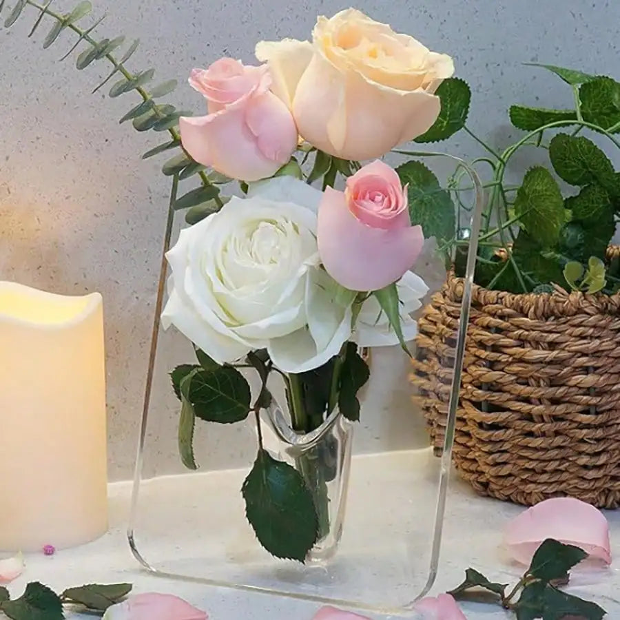 Frame Flower Vase - Clear Acrylic Vase for Flowers, Modern Art Vases for Home Decor, Decorative Vases for Desktops Bookshelf
