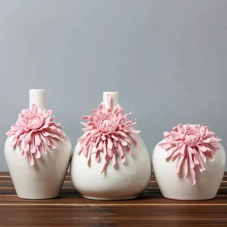Ceramics Flower Vase Handmade Craftsmanship  High Quality Desk Jarrones Vase Pink Decoration Home Girl  Aesthetic Room Decor
