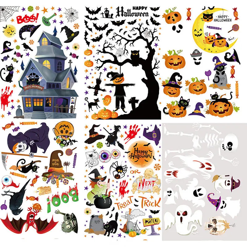 Halloween Party Scene Atmosphere Decoration Wall Window Stickers Cartoon Pumpkin Witch Halloween Home Haunted House Decoration