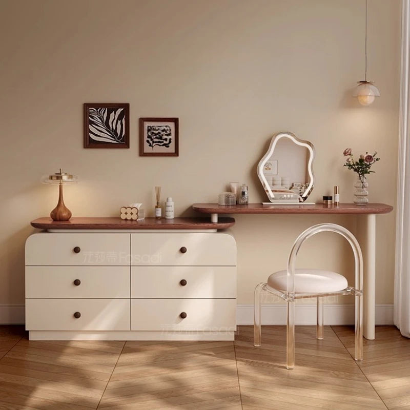 Wooden Vintage Dressing Table Girls Multifunctional Cabinets Fashionable Dressing Table Stool Standing Coiffeuse Rome Furniture