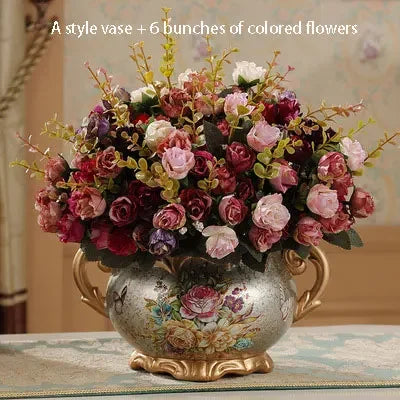 European Palace Gold Flower Vase Centerpiece Ornaments Home Furnishing Decoration Crafts Livingroom Dining Room Retro Vase