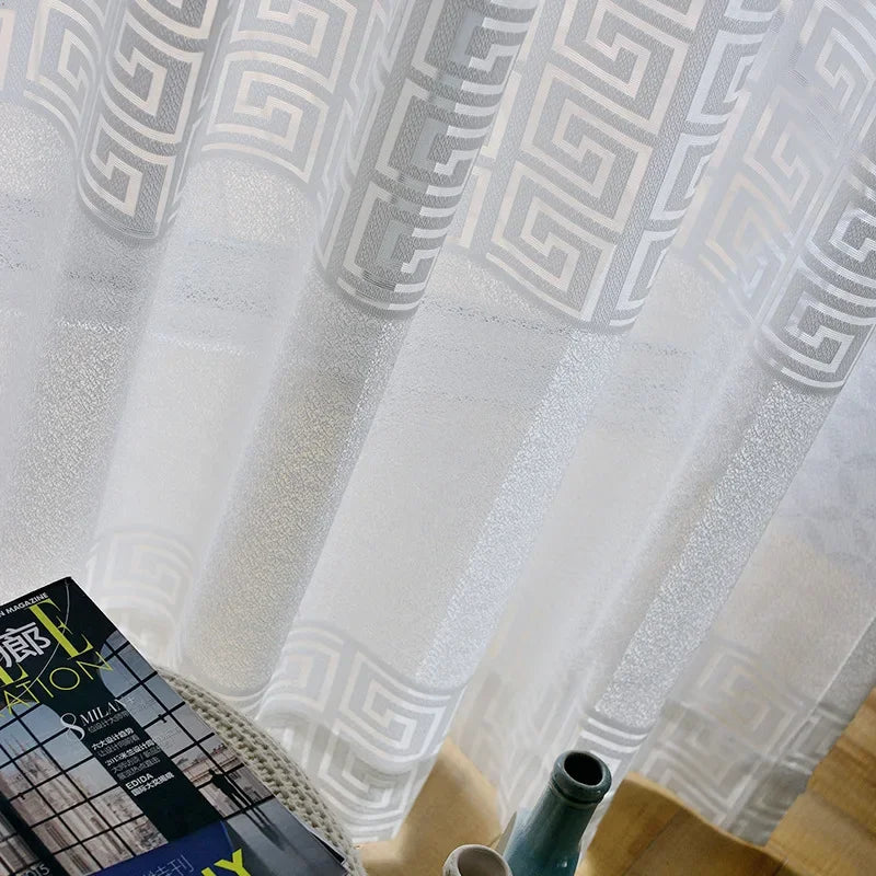 Modern Curtains for Living Dining Room Bedroom Simple Pure Color Jacquard Window Tulle  French Window  Sheer Curtains
