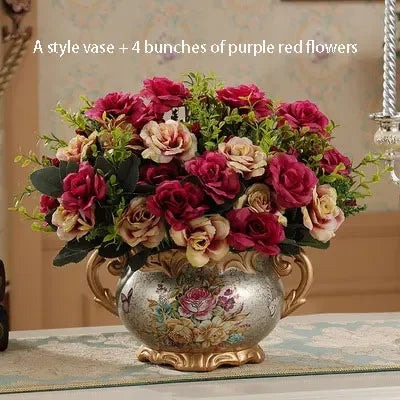 European Palace Gold Flower Vase Centerpiece Ornaments Home Furnishing Decoration Crafts Livingroom Dining Room Retro Vase