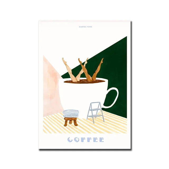 Modern Minimalist Wall Art  Good Morning Coffee Diver HD Sail Print Poster for Living Room Bedroom Pantry Decoration  Home Decor