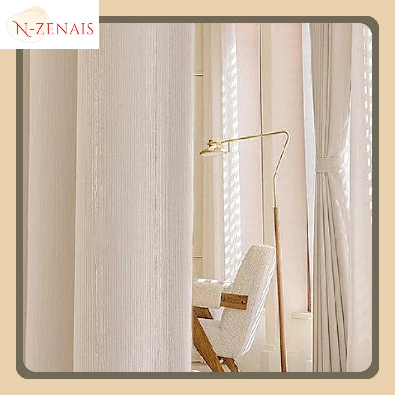 Fashion Modern  Living Room Bedroom Blackout Milk Tea Curtains French Light Luxury Japanese White Tulle Custom Size