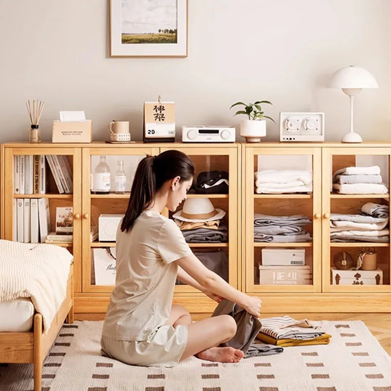 Wood Rustic Storage Cabinet Narrow Luxury Design Multifunction Display Cabinet Retro Elegant Muebles Salon Living Room Furniture