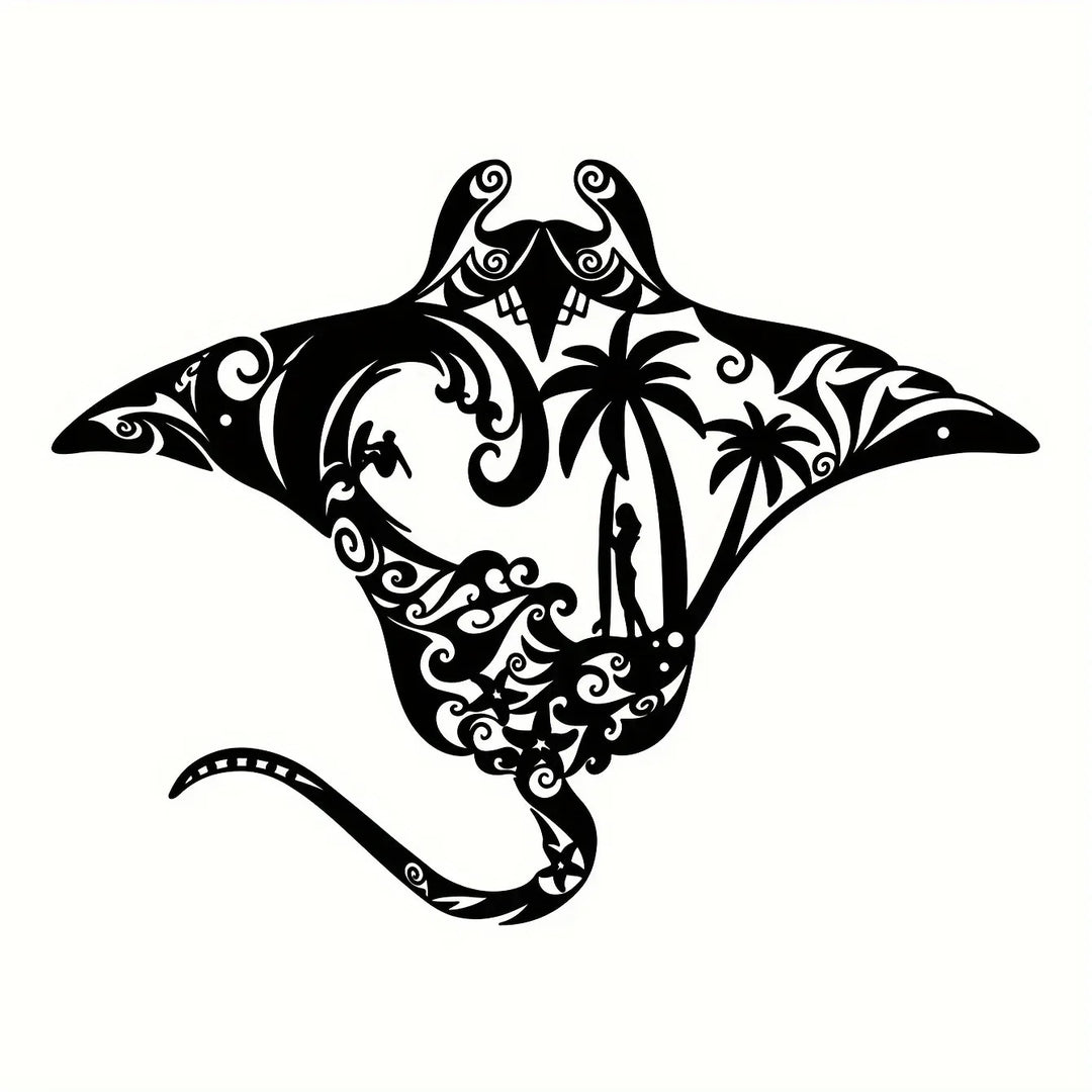 Coastal Charm Metal Manta Ray Wall Art - Beach-Themed Decor With Surfboard, Waves, Iron Art, Wall decoration, Wall Sticker
