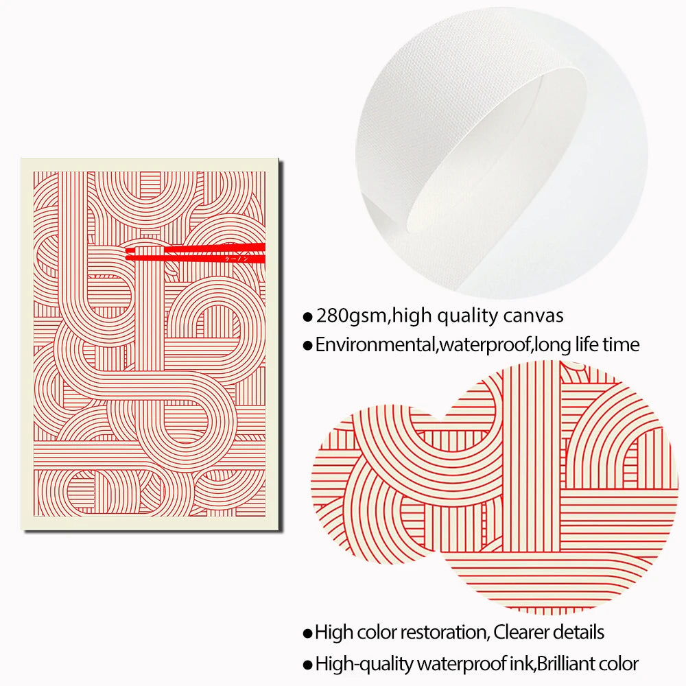 Maximalist Ramen Red Poster Print Murals Abstract Line Wall Art Canvas Painting Posters Kitchen Living Room Home Decoration