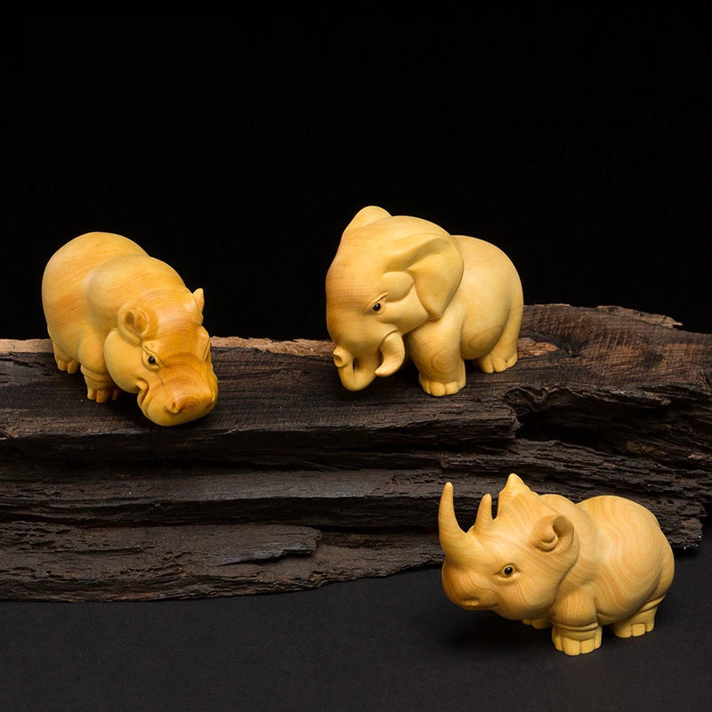 Home Decorations Room Decor Sculptures Figurines Thuja Wood Elephant Rhino Hippo Kawaii Desk Car Accessories Miniature Statues