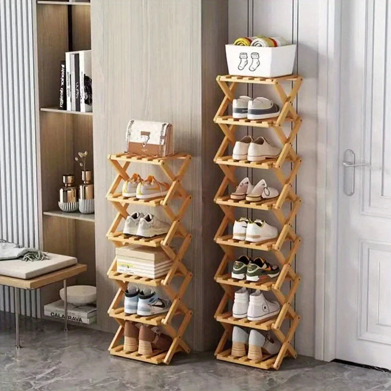 Convenient Shoe Rack, Foldable Space Saving Shelves for Home and Bedroom - Interior Entry Storage Free Footed Shoe Narrow Shelf
