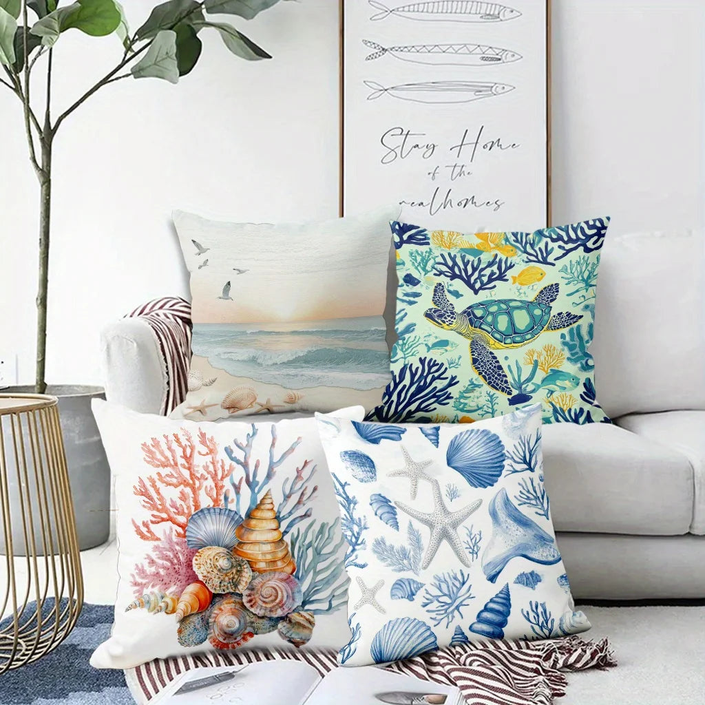 Home Decor Sea Creatures & Beach Scenes Pillow Covers Pattern Cushion Cover Suitable For Sofa Bedroom Car Pillow Cover