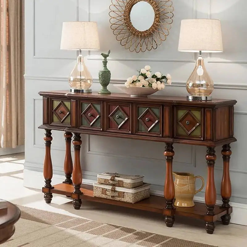 Vintage Luxury Console Tables Mid Century American Retro Premium Console Tables Beauty Metal Handle Bureau Furniture Living Room