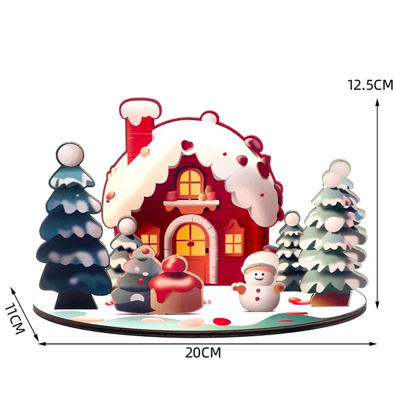 Decorative Christmas Cartoon House, Wooden DIY Assembly; Child's Painted Ornament, New Year Gift