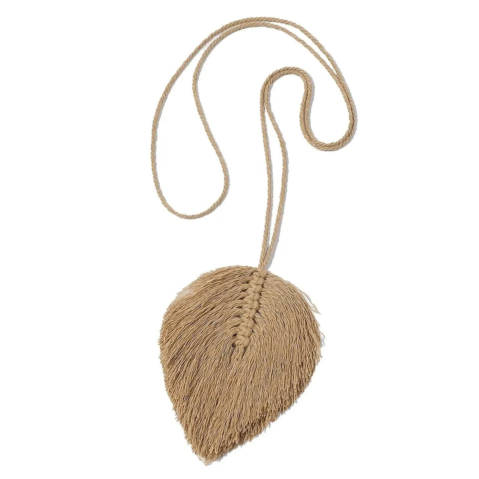 Bohemian Style Woven Curtain Tie Rope with Tassel Leaf Wood Bead Decoration Simple Ins Fringe Strap Tie for Window Drapes