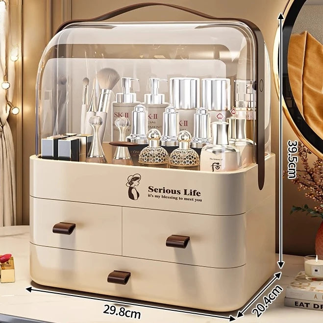 Cosmetics storage box, bedroom desktop storage, dust-proof organization, dressing table storage. I am a plastic multi-layer stor